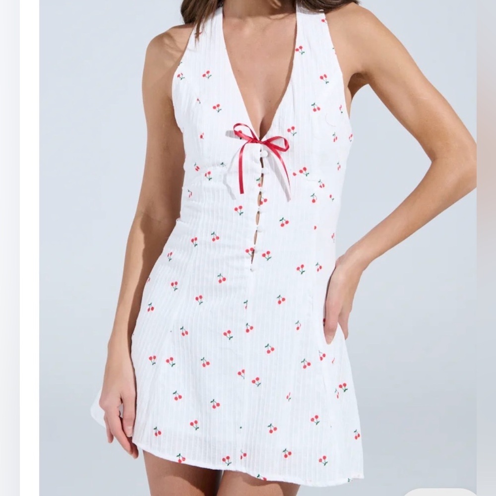 AKIRA White and Red Cherry Mini Dress